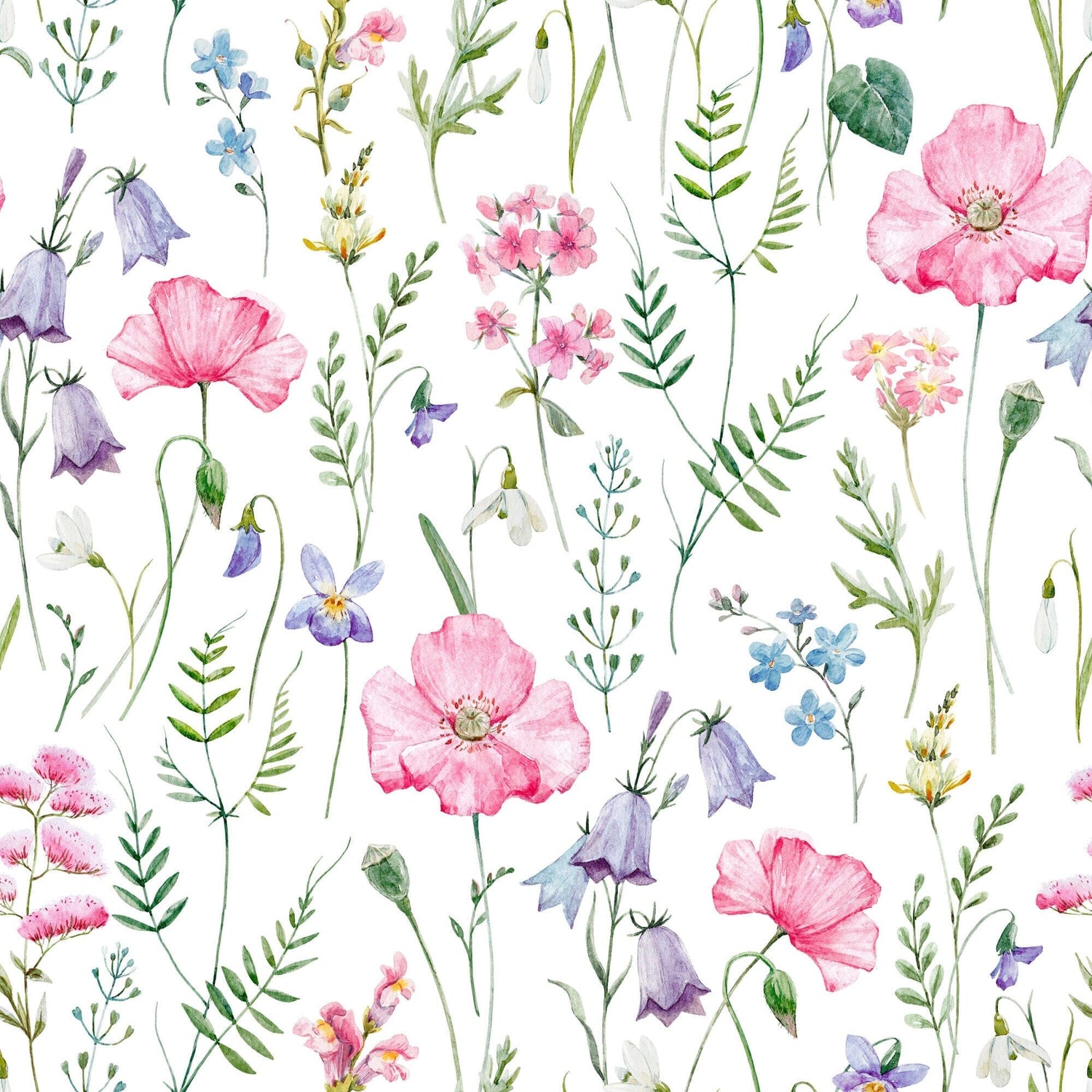 Pink Poppy Snowdrop Flowers Wallpaper Peel and Stick