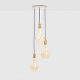Triple Pendant in Oak + Voronoi II - White Canopy