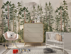 Pine Tree Forest Wallpaper | Watercolor Forest Wall Mural