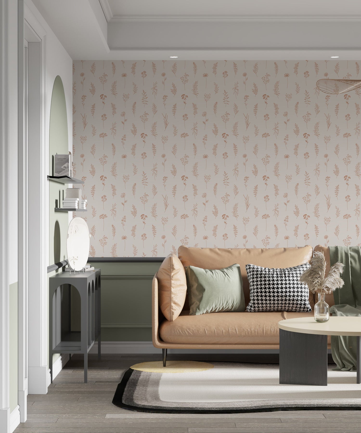 Modern Botanical Wallpaper Peel and Stick - Thin Line Wildflowers