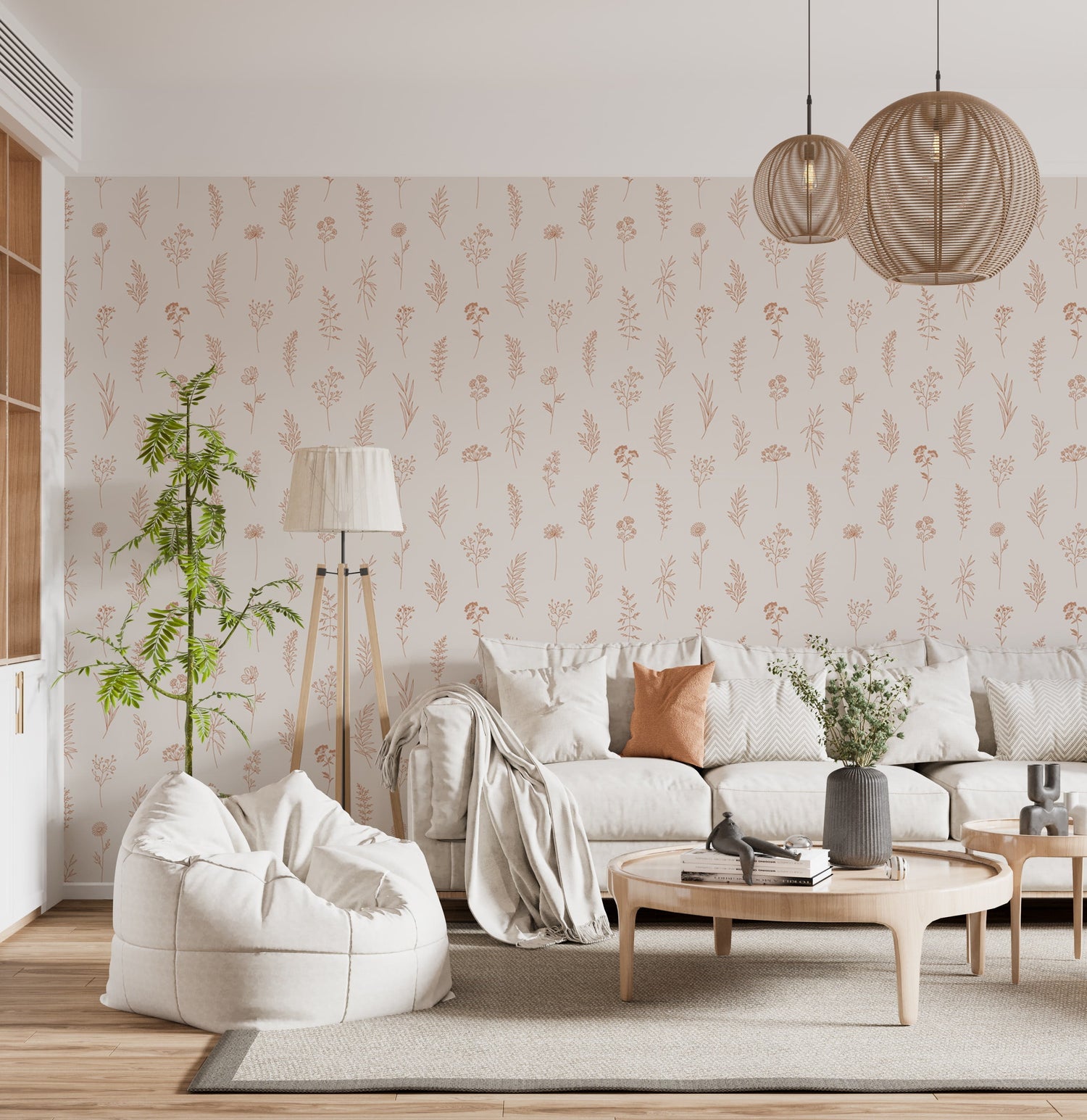 Modern Botanical Wallpaper Peel and Stick - Thin Line Wildflowers