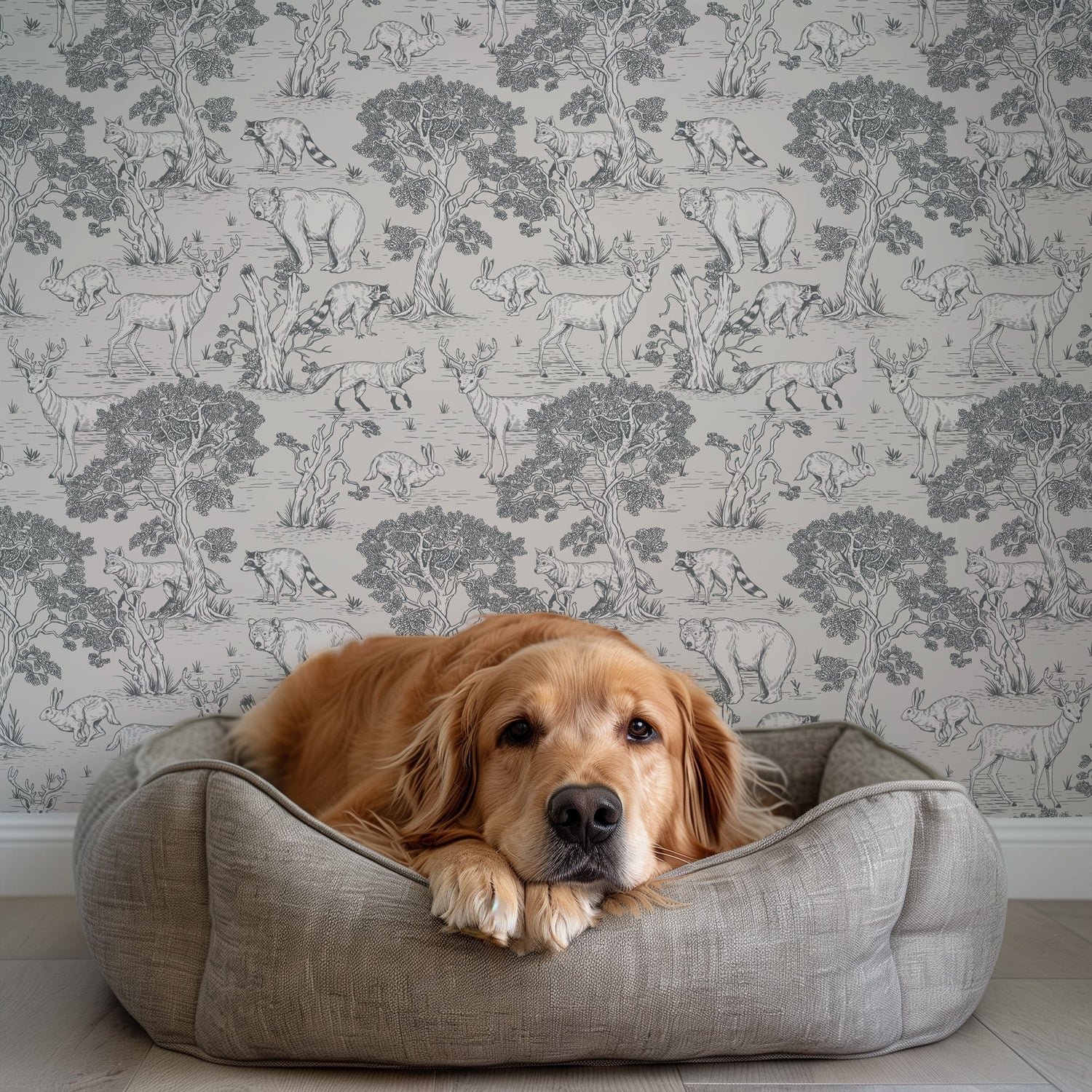 Woodland Animals Toile Wallpaper - Vintage Forest Wildlife Mural