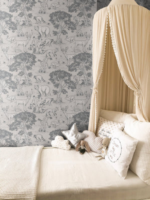 Woodland Animals Toile Wallpaper - Vintage Forest Wildlife Mural