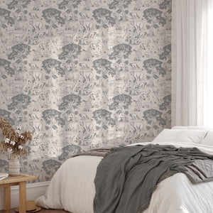 Woodland Animals Toile Wallpaper - Vintage Forest Wildlife Mural