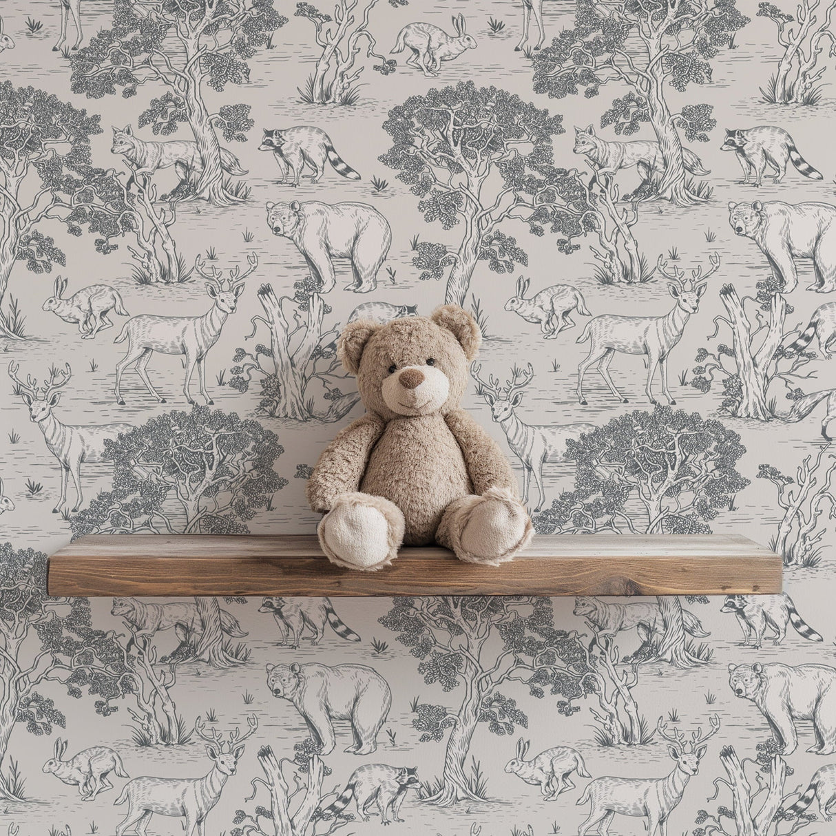 Woodland Animals Toile Wallpaper - Vintage Forest Wildlife Mural
