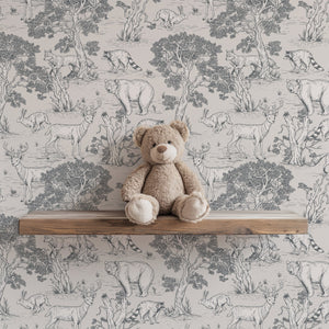 Woodland Animals Toile Wallpaper - Vintage Forest Wildlife Mural