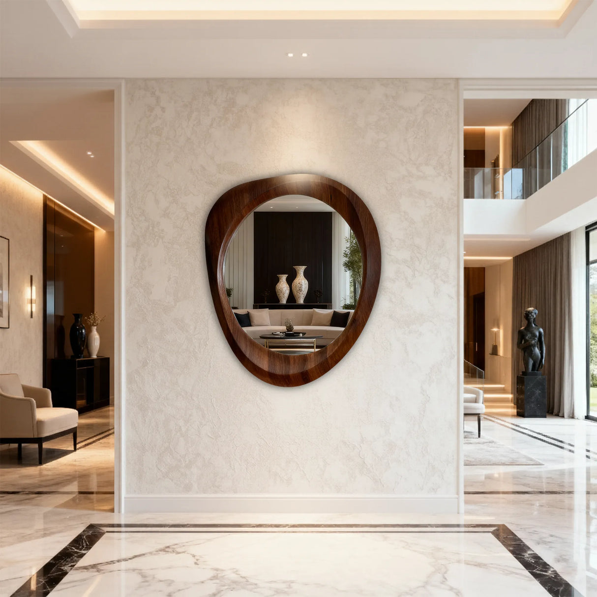 Woodworked Elegance Irregular Round Mirror