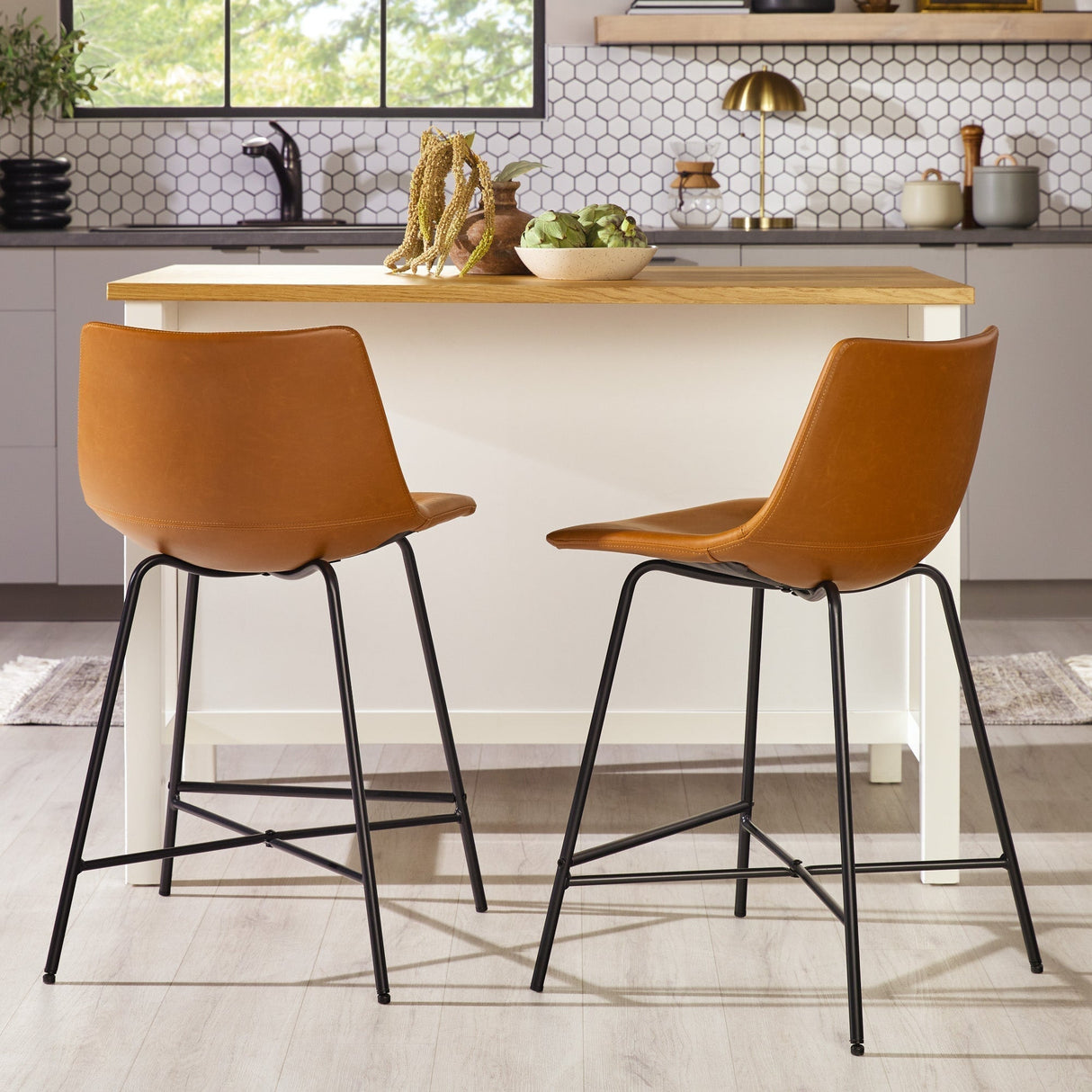 Xuma Urban Industrial Faux Leather Seating Collection (Dining Chair or Counter Stool), Set of 2