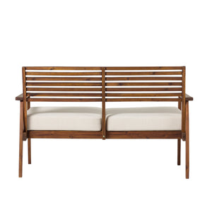 Zander Mid-Century Modern Acacia Outdoor Slat-Back Loveseat