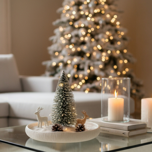 Zephyr Serving Tray, Artisan Cement Display Piece Hand-painted in White Dove, 14.1"D x 2.3"H