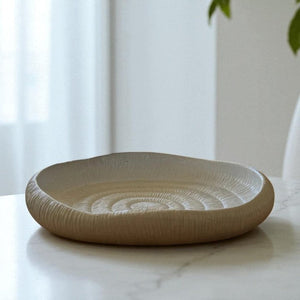 Zephyr Serving Tray, Artisan Cement Display Piece Hand-painted in White Dove, 14.1"D x 2.3"H