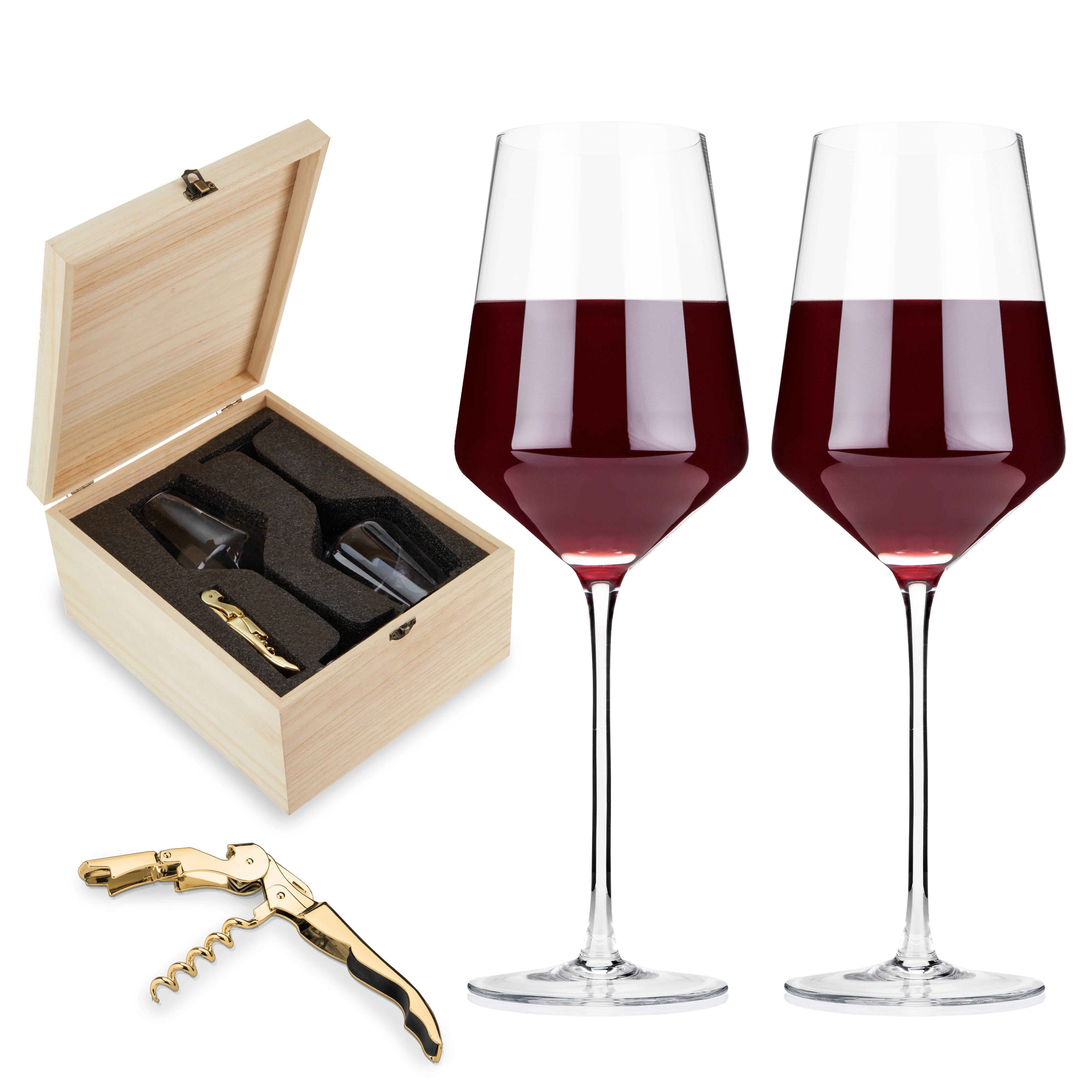 Crystal Bordeaux Glasses & Gold Corkscrew Gift Box Set - Thumbnail 3