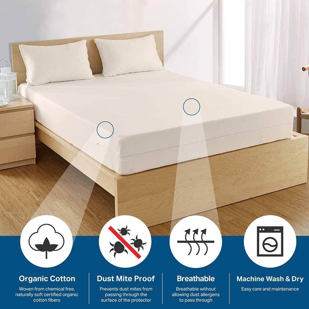 Organic Cotton Zippered Mattress Encasement, Dust Mite Proof | AllergyCare™