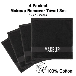 American Soft Linen, Makeup Remover Face Cloth, 100% Cotton Makeup Towels, 4 Packed Face Towels, 12x12 inches, Black