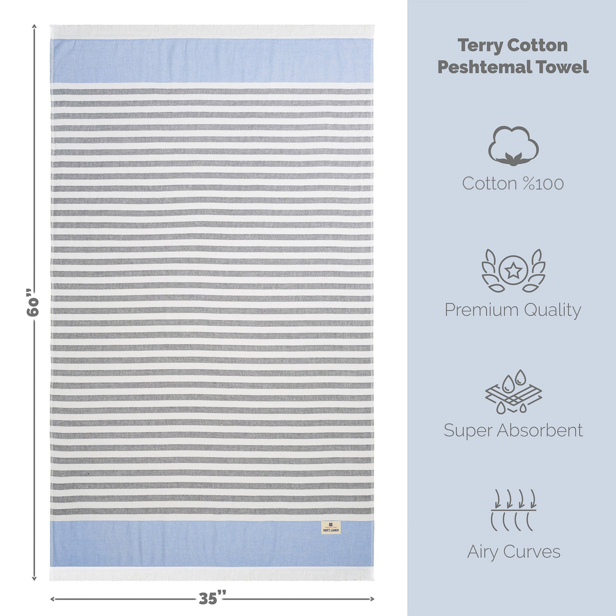 Mediterranean 100% Cotton Turkish Peshtemals, 35" x 60",  Modern & Traditional Turkish Bath Towels