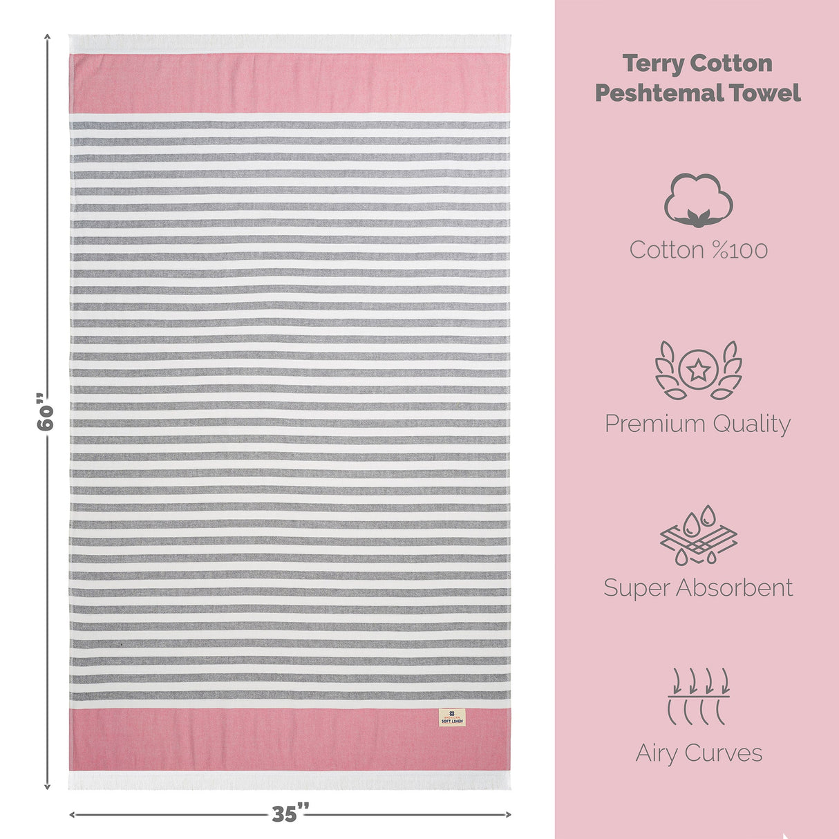Mediterranean 100% Cotton Turkish Peshtemals, 35" x 60",  Modern & Traditional Turkish Bath Towels