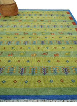 Animal and Tree Life Green, Blue and Rust Hand knotted Traditional Multi Size Wool Area Rug, Kids, Living Room and Bedroom Rug