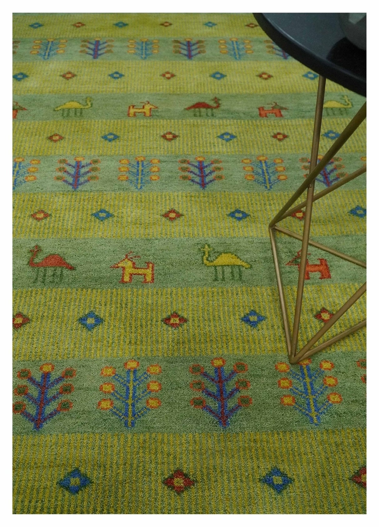 Animal and Tree Life Green, Blue and Rust Hand knotted Traditional Multi Size Wool Area Rug, Kids, Living Room and Bedroom Rug