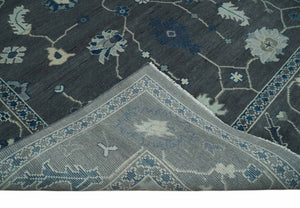 Antique Hand Knotted Oushak Charcoal and Blue Traditional Area Rug