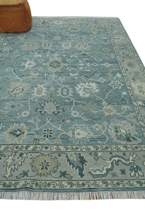 Antique Hand Knotted Oushak Gray and Silver Traditional wool Area Rug