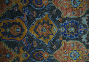 Custom Made Antique look Traditional Ikat Large Design Gray, Rust and Blue Hand knotted Oushak wool Area Rug