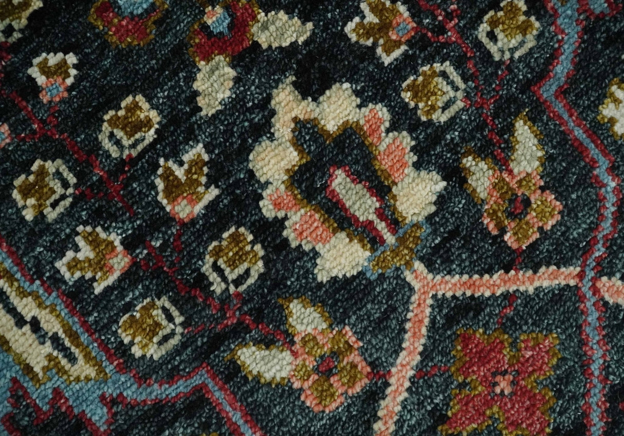 Charcoal and Blue Hand Knotted Oushak Multi Size Wool Area Rug