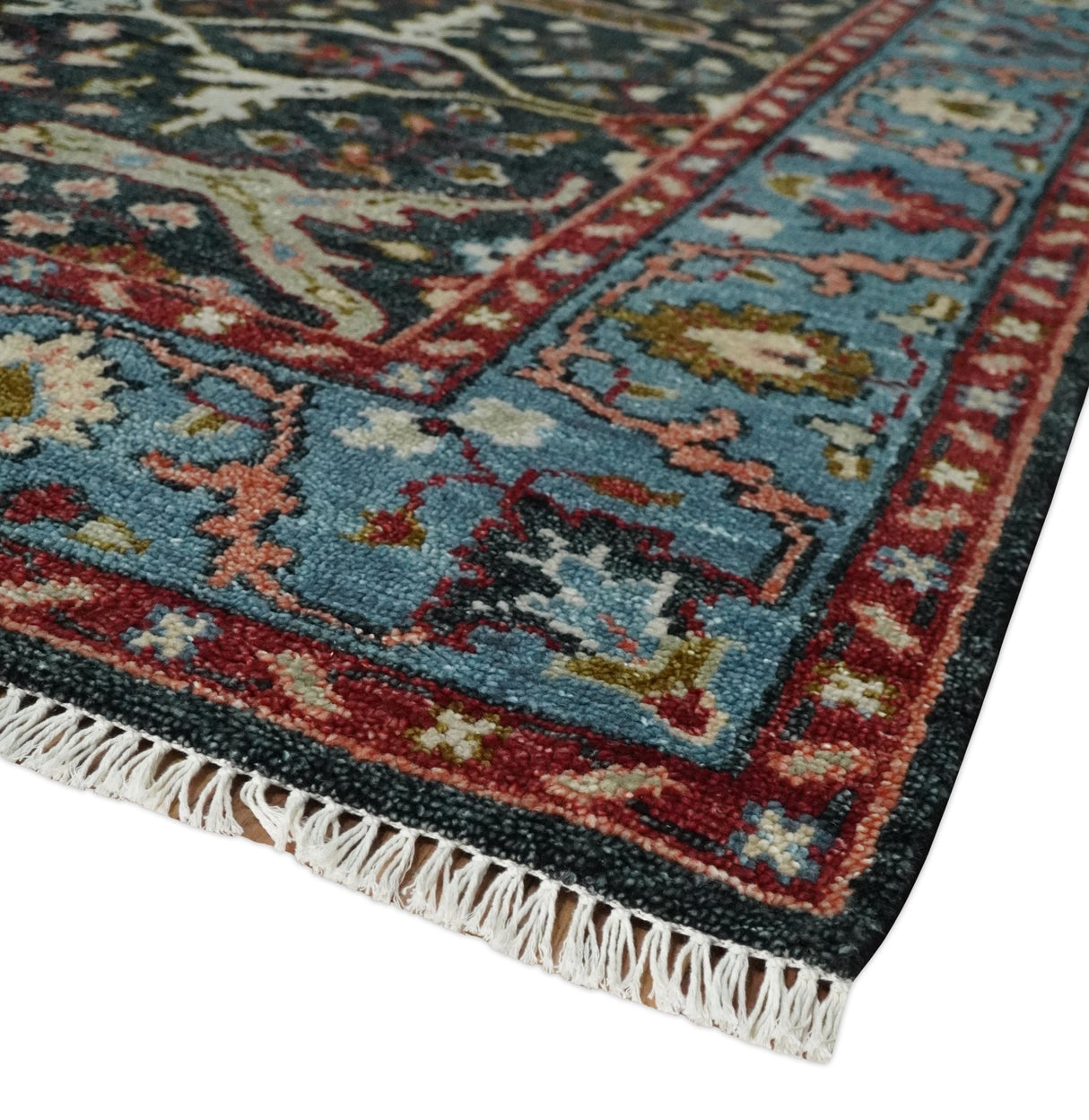 Charcoal and Blue Hand Knotted Oushak Multi Size Wool Area Rug