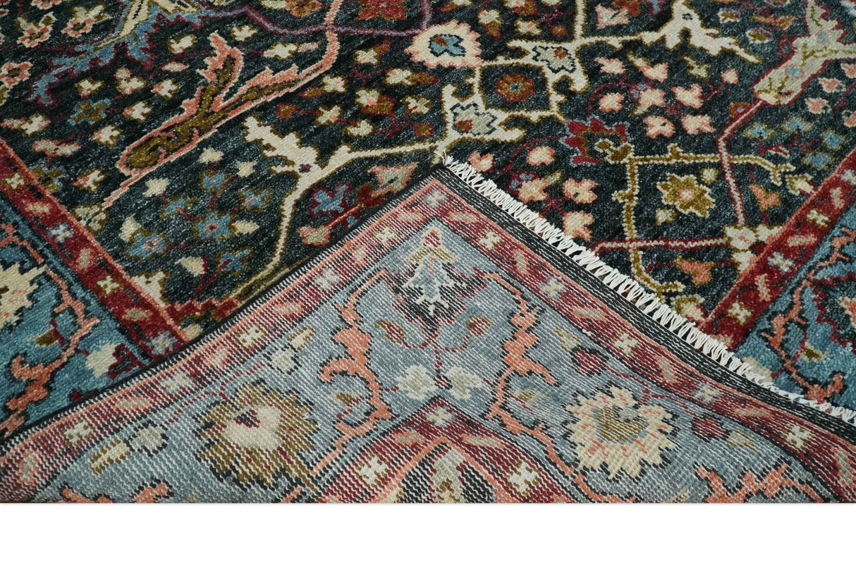 Charcoal and Blue Hand Knotted Oushak Multi Size Wool Area Rug