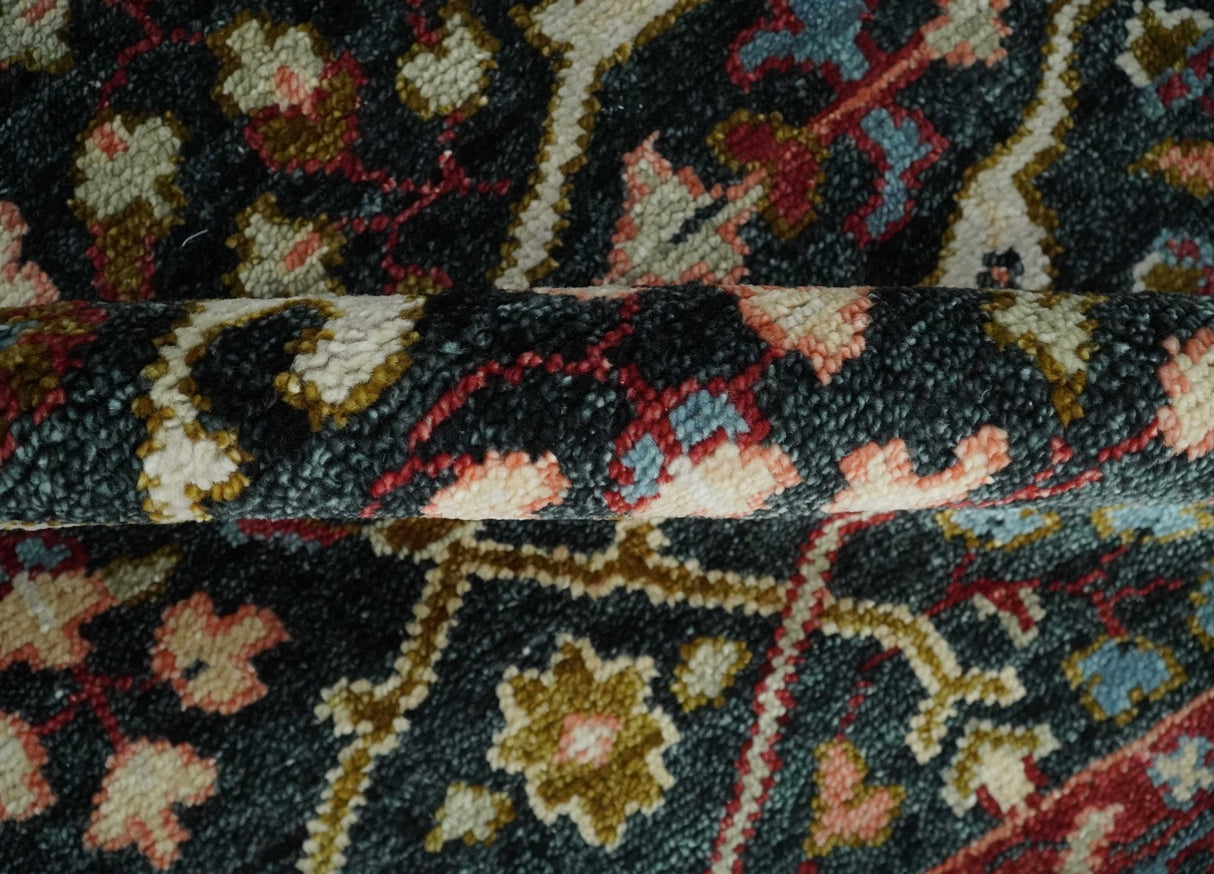 Charcoal and Blue Hand Knotted Oushak Multi Size Wool Area Rug