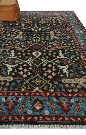 Charcoal and Blue Hand Knotted Oushak Multi Size Wool Area Rug