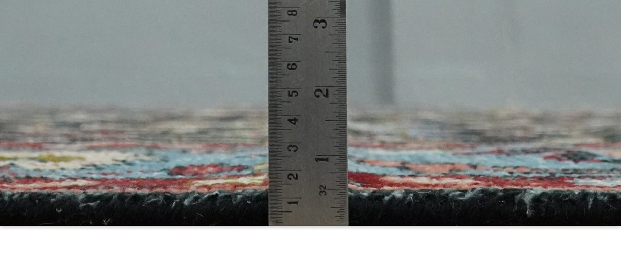 Charcoal and Blue Hand Knotted Oushak Multi Size Wool Area Rug