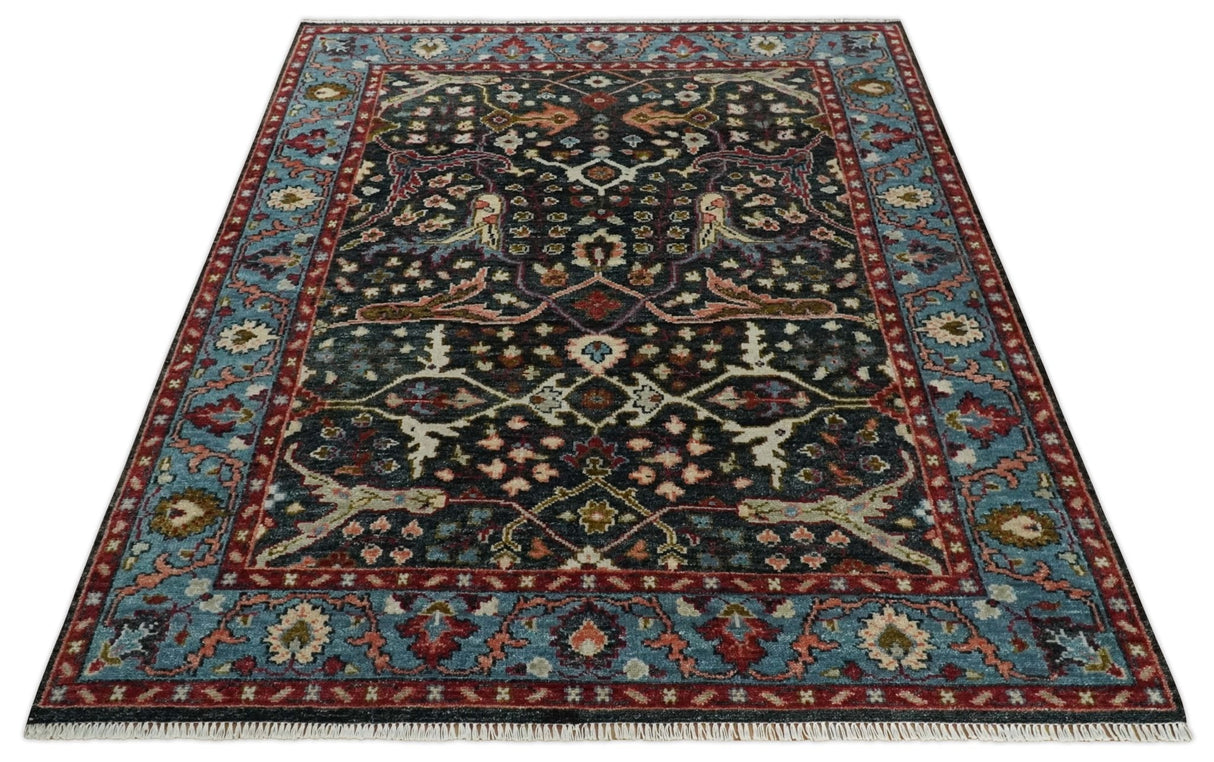 Charcoal and Blue Hand Knotted Oushak Multi Size Wool Area Rug