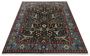 Charcoal and Blue Hand Knotted Oushak Multi Size Wool Area Rug