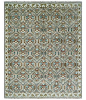 Antique look Traditional Hand Knotted Silver, Ivory and Rust Multi Size Area Rug