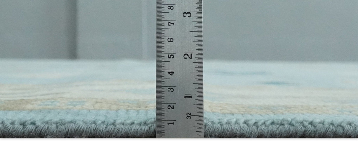 Antique Blue, Ivory and Beige Multi Size Traditional Oushak Wool Rug