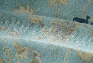 Antique Blue, Ivory and Beige Multi Size Traditional Oushak Wool Rug