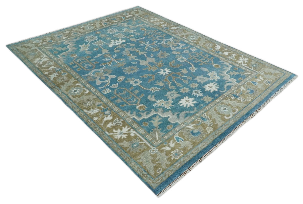 Antique Blue and Brown Persian Oushak Multi Size wool Area Rug