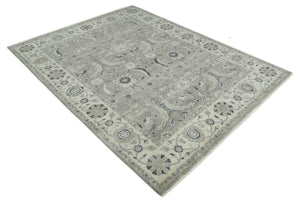 Custom Made Antique Distressed Brown and Beige Hand Knotted Traditional Oriental Oushak Wool Area Rug