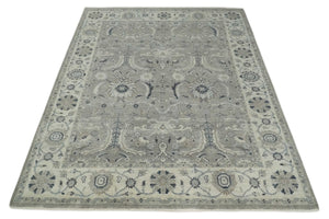 Custom Made Antique Distressed Brown and Beige Hand Knotted Traditional Oriental Oushak Wool Area Rug