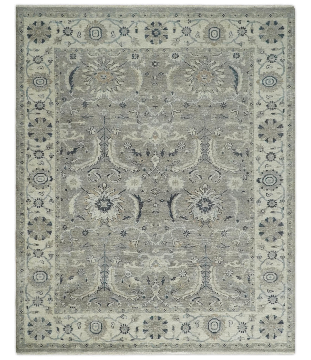 Custom Made Antique Distressed Brown and Beige Hand Knotted Traditional Oriental Oushak Wool Area Rug