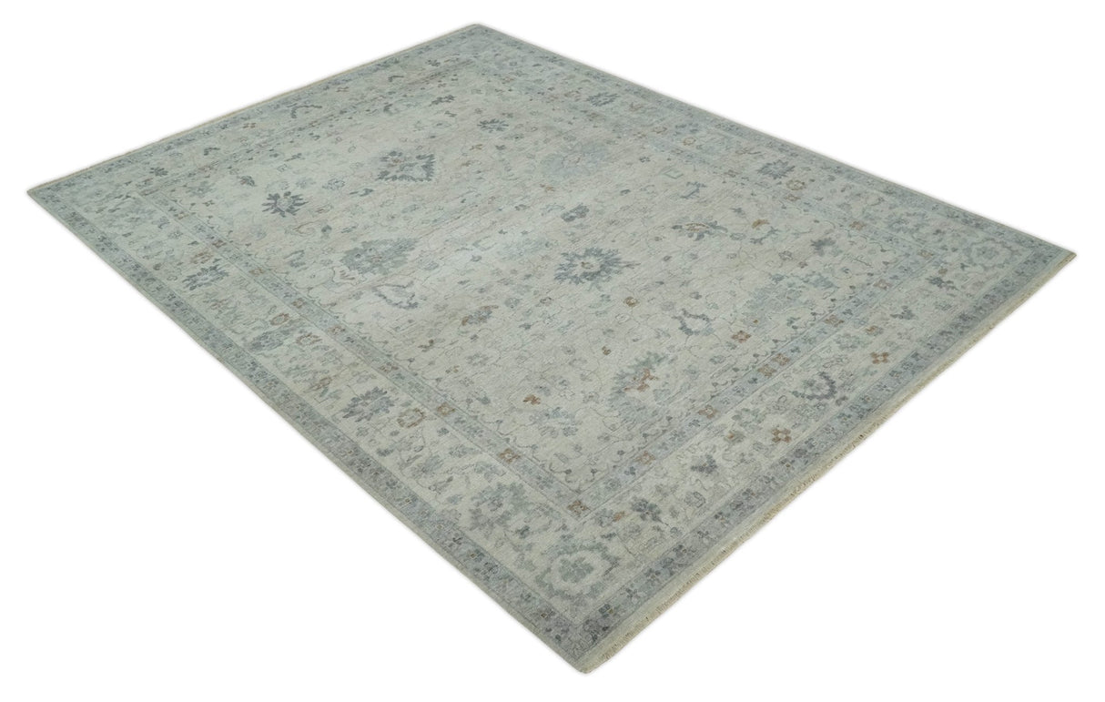 Antique Distressed look Beige and Charcoal Low Pile Multi Size Oushak wool Area Rug