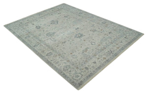 Antique Distressed look Beige and Charcoal Low Pile Multi Size Oushak wool Area Rug