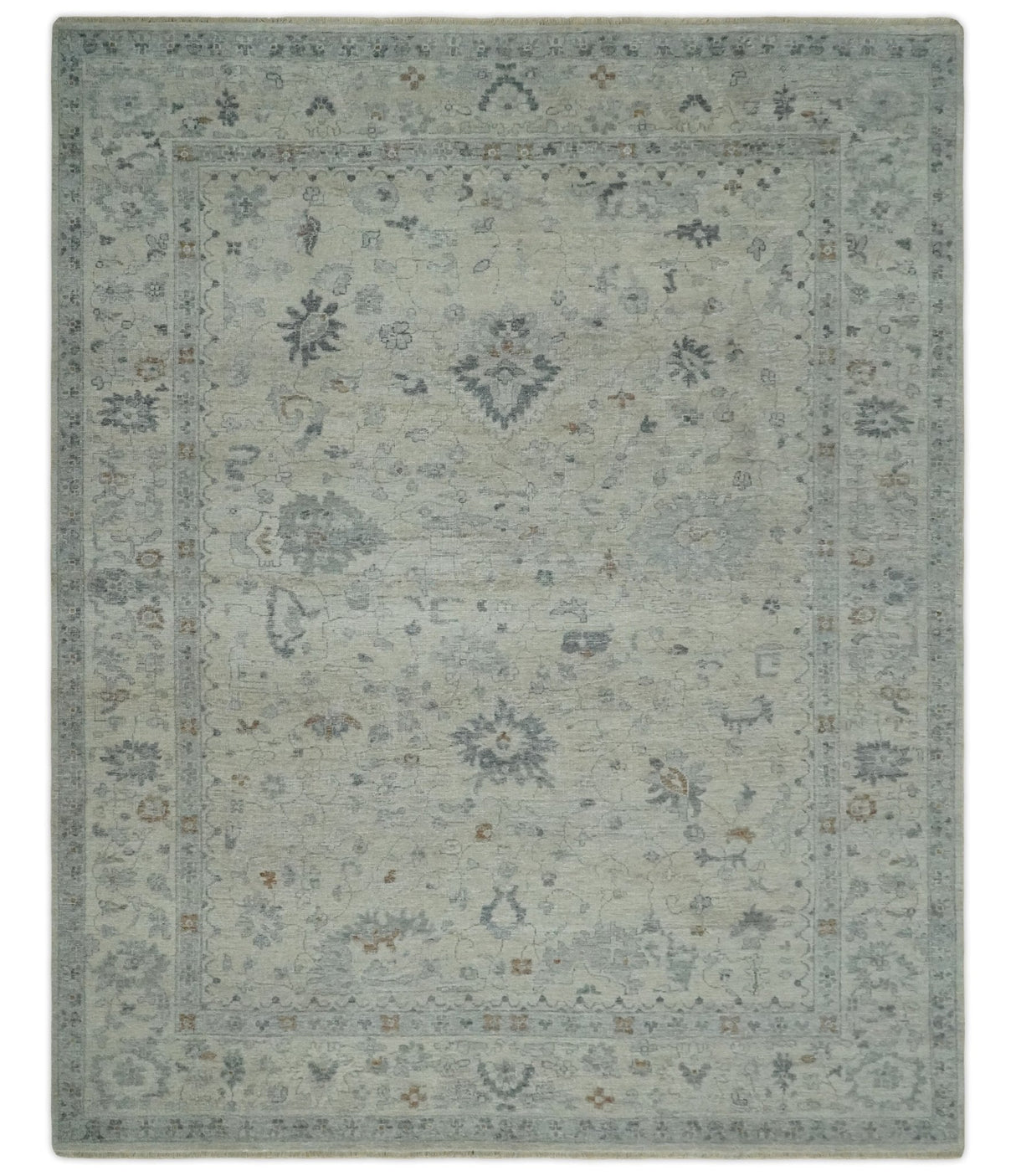 Antique Distressed look Beige and Charcoal Low Pile Multi Size Oushak wool Area Rug