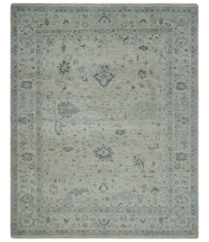 Antique Distressed look Beige and Charcoal Low Pile Multi Size Oushak wool Area Rug
