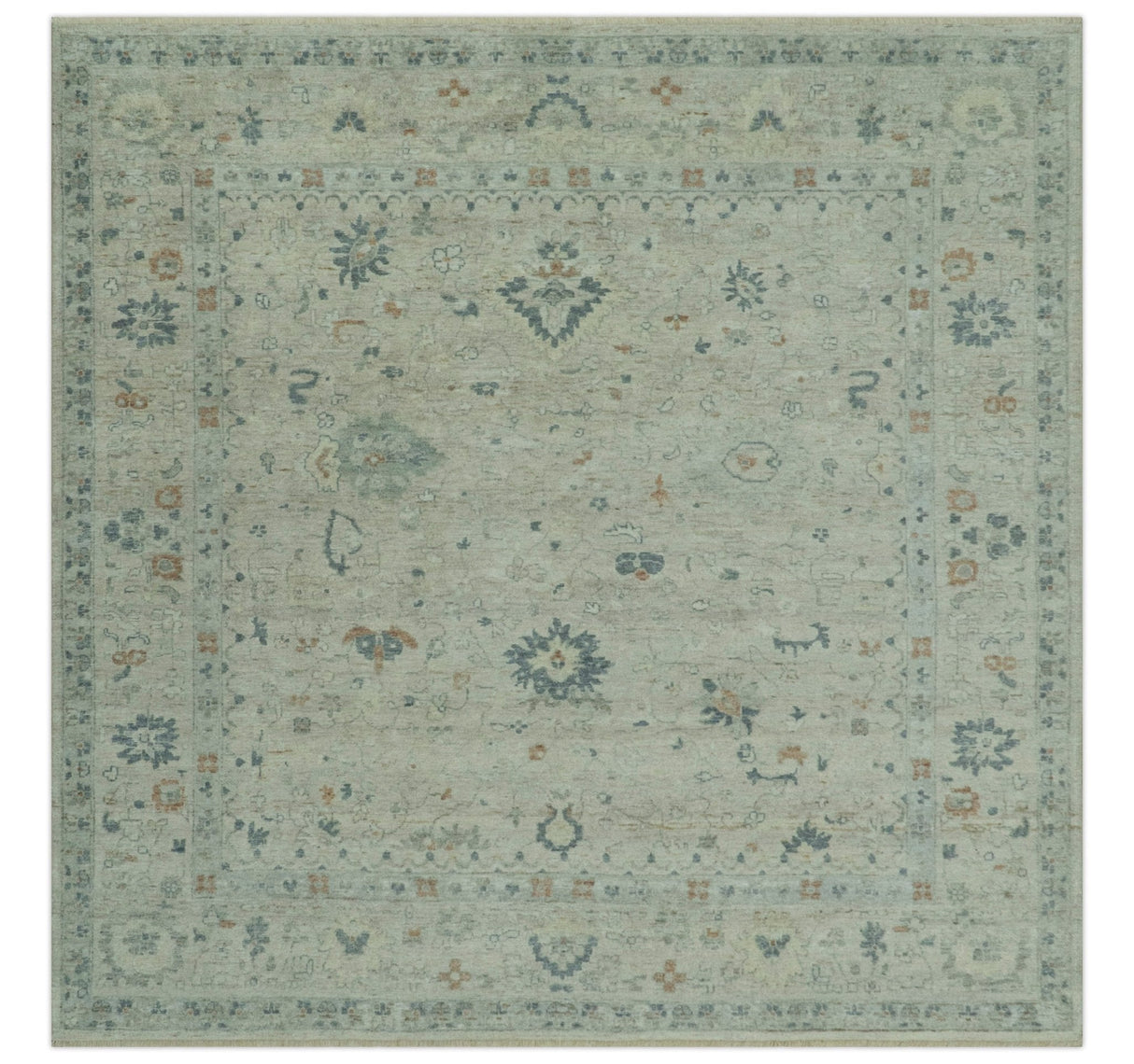 Antique Distressed look Beige and Charcoal Low Pile Multi Size Oushak wool Area Rug