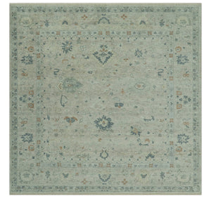 Antique Distressed look Beige and Charcoal Low Pile Multi Size Oushak wool Area Rug