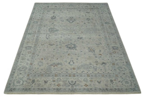 Antique Distressed look Beige and Charcoal Low Pile Multi Size Oushak wool Area Rug