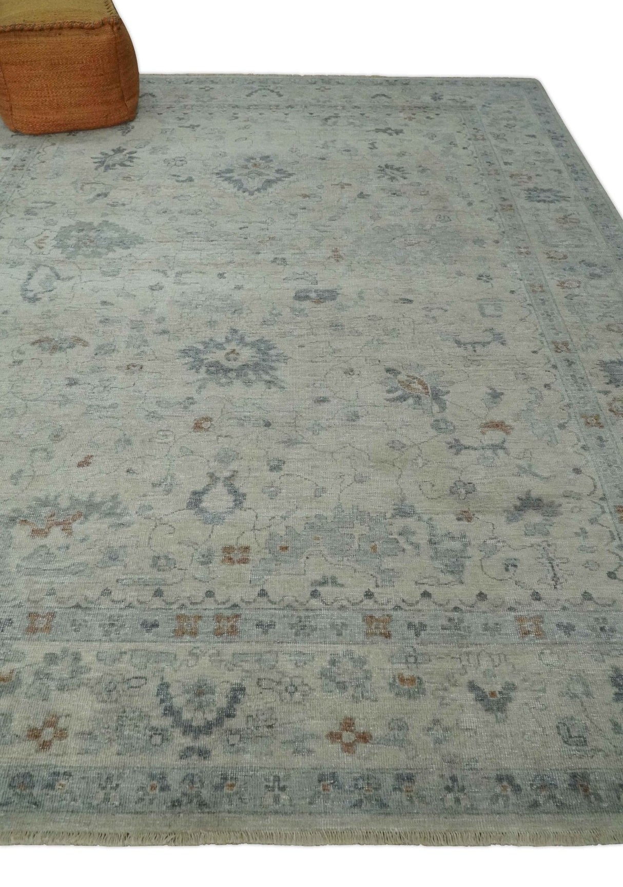 Antique Distressed look Beige and Charcoal Low Pile Multi Size Oushak wool Area Rug