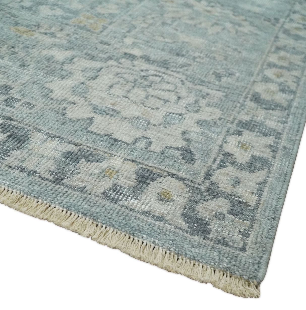 Antique Distressed Look Gray and Silver Low Pile Multi Size Oushak wool Area Rug