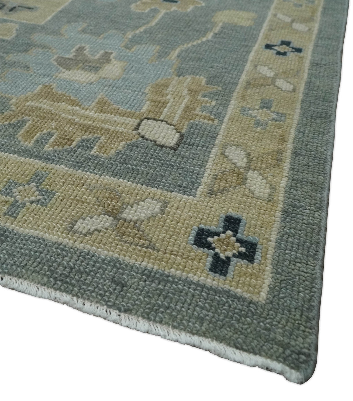 Antique Finish Multi Size Hand Knotted Oushak Silver and Beige Traditional Area Rug